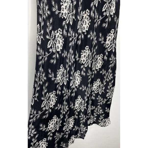Lolita Black V-Neck Rayon Dress Size L Cream Floral Short Sleeve Tie - Picture 5 of 7